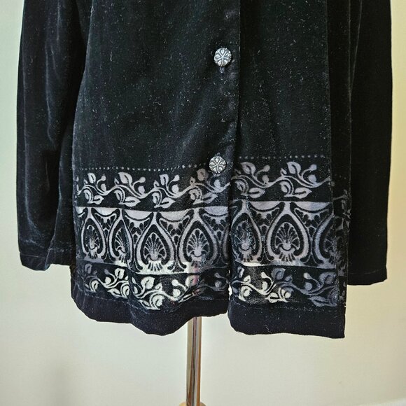 Vintage Jaclyn Smith Classic 90s Black Burnout Velvet Shirt Top XL NTW Deadstock - Picture 4 of 7